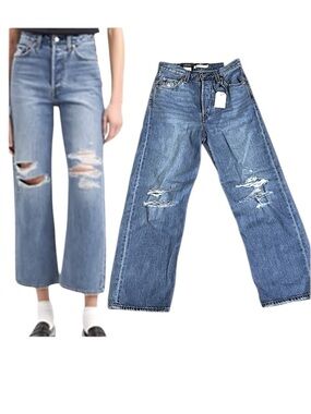 🆕 Levi’s Ribcage Size 26 Distressed Straight Ankle High Rise Destroyed Crop Jean